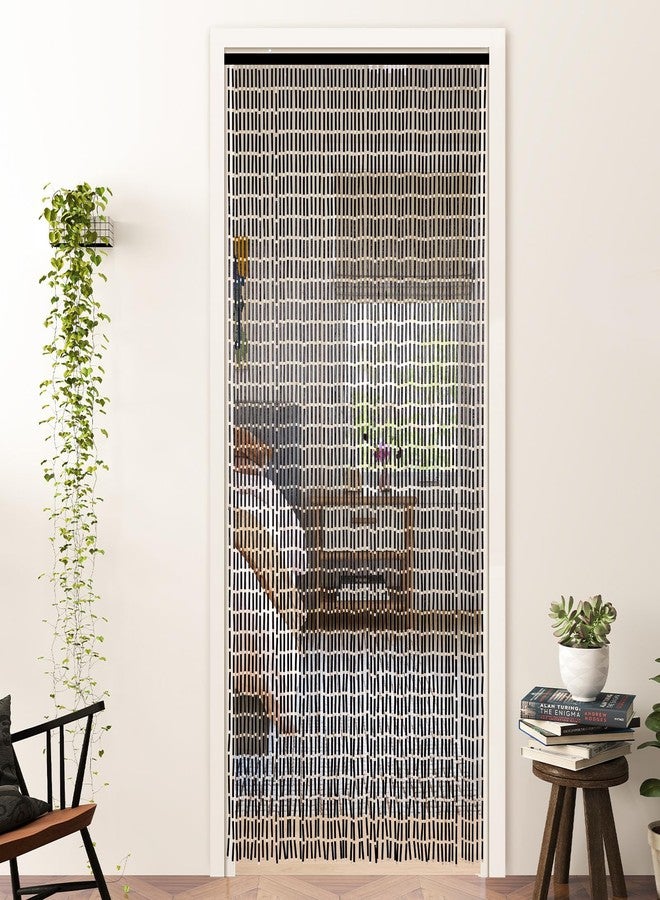 Boshen Handmade Bamboo Beaded Curtains for Doorways, 65 Strands 35.5x78.7inch Natural Wood Boho Hanging Door Beads Curtains Room Divider for Home Decor Hallway Window(Black) - Image 2